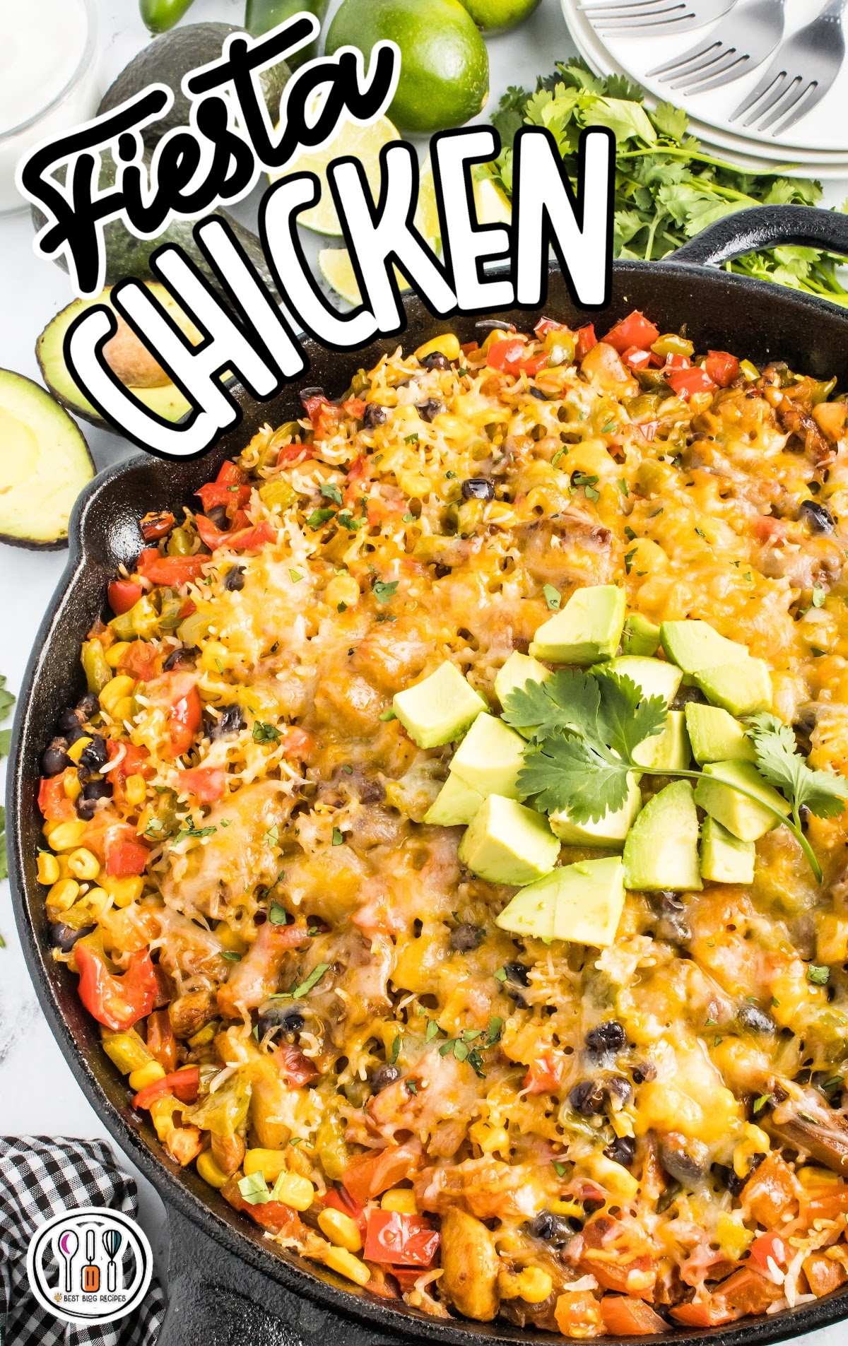 overhead shot of Fiesta Chicken in a skillet