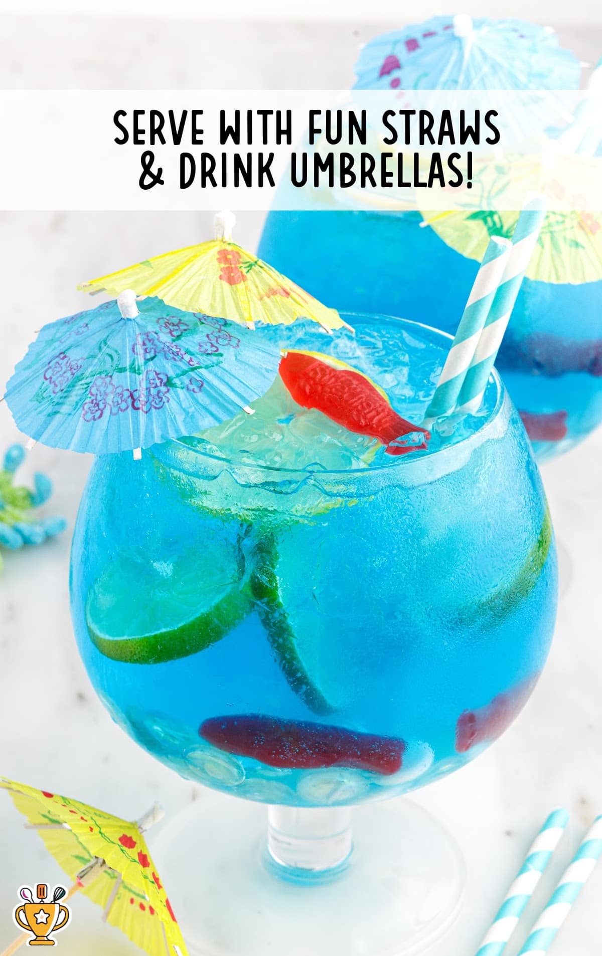 serve drink with straw and umbrellas
