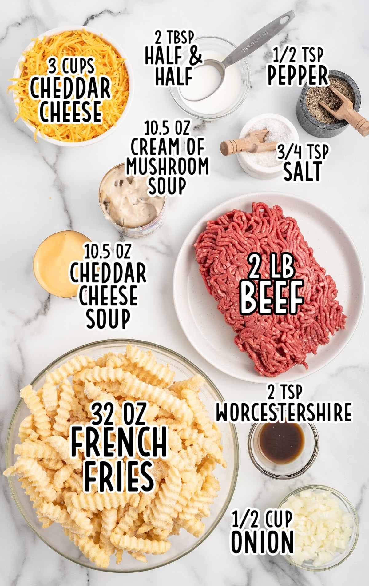 French Fry Casserole raw ingredients that are labeled