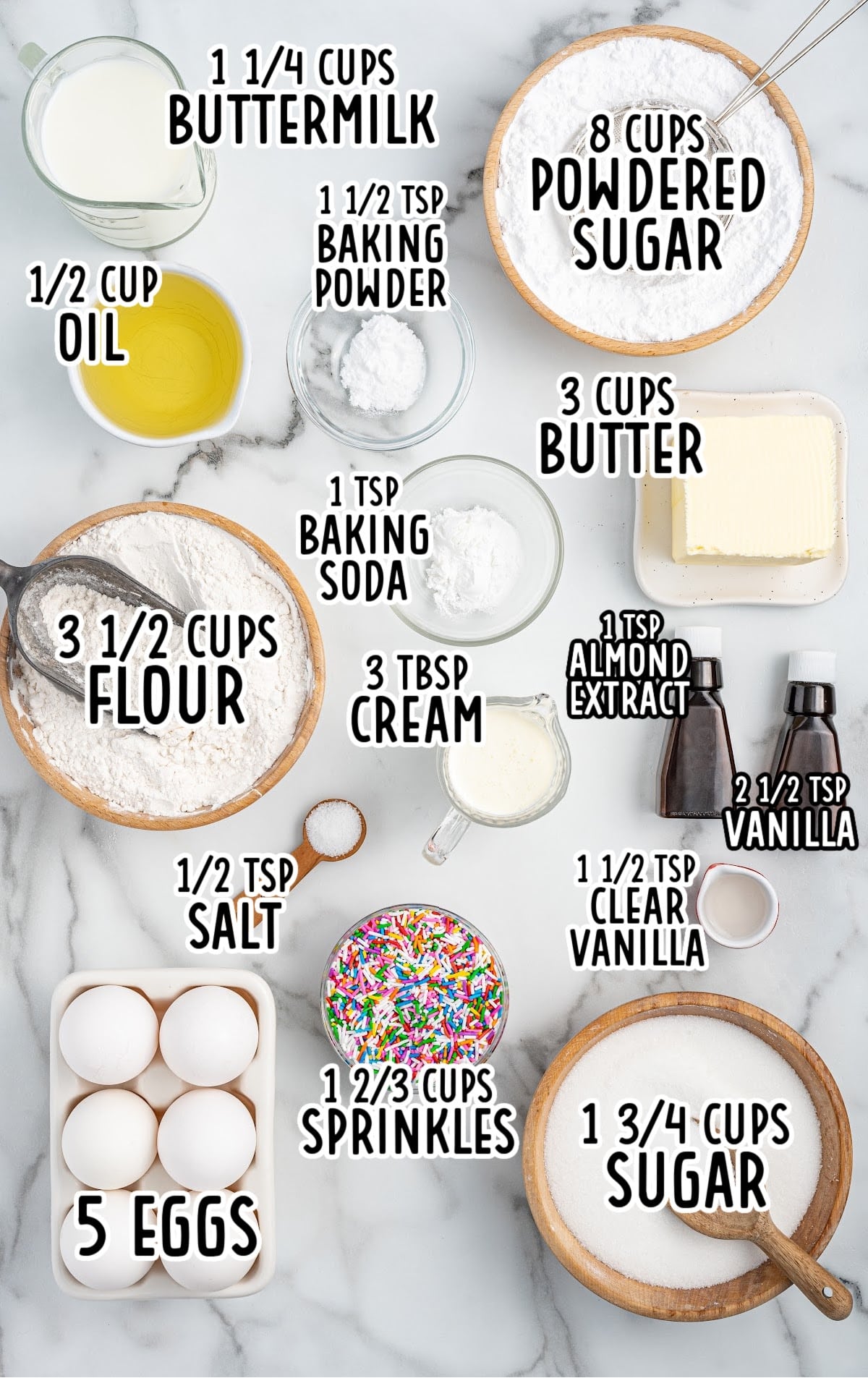 Funfetti Cake raw ingredients that are labeled