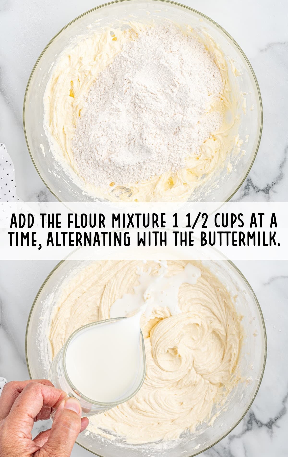 flour mixture and buttermilk combined in a bowl