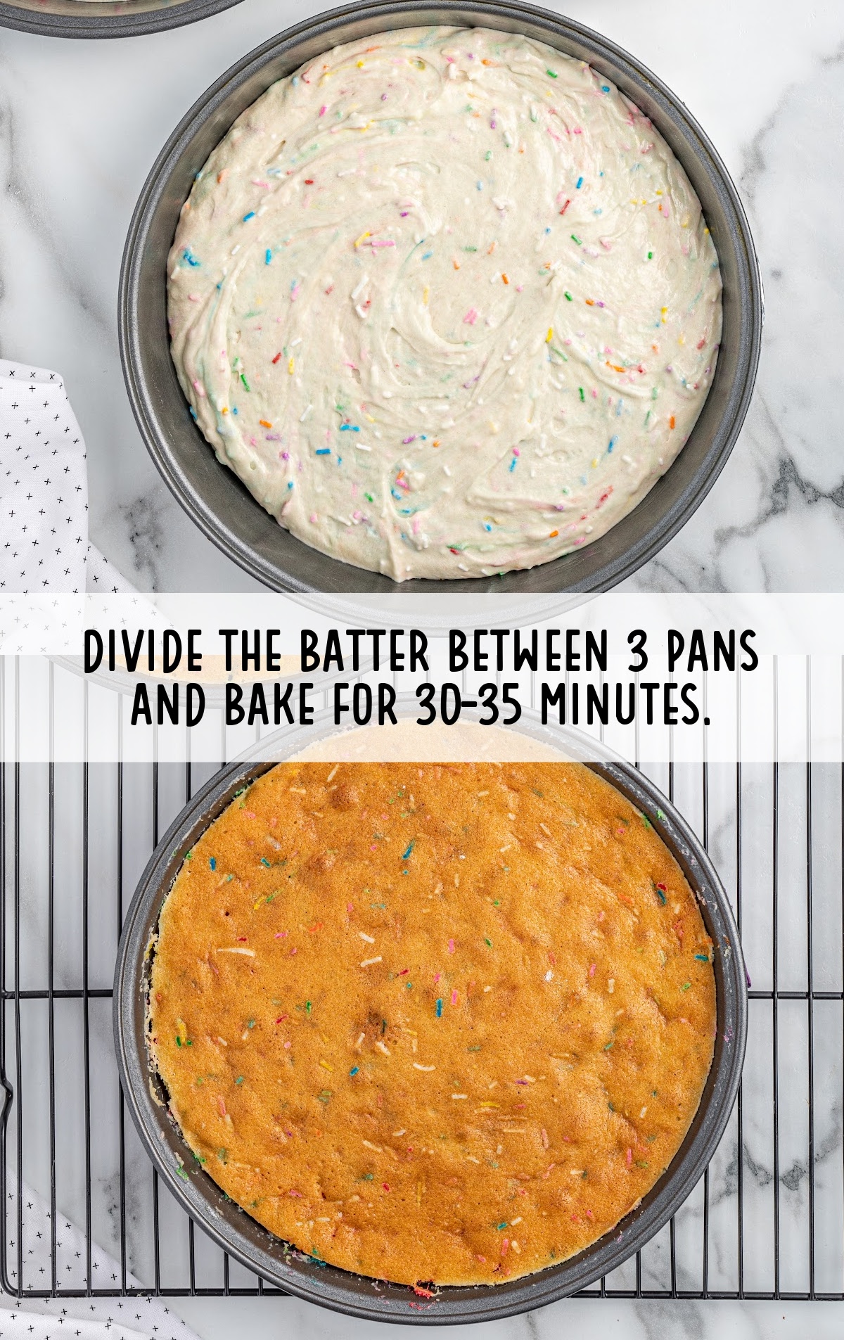 cake batter placed into a pan then baked