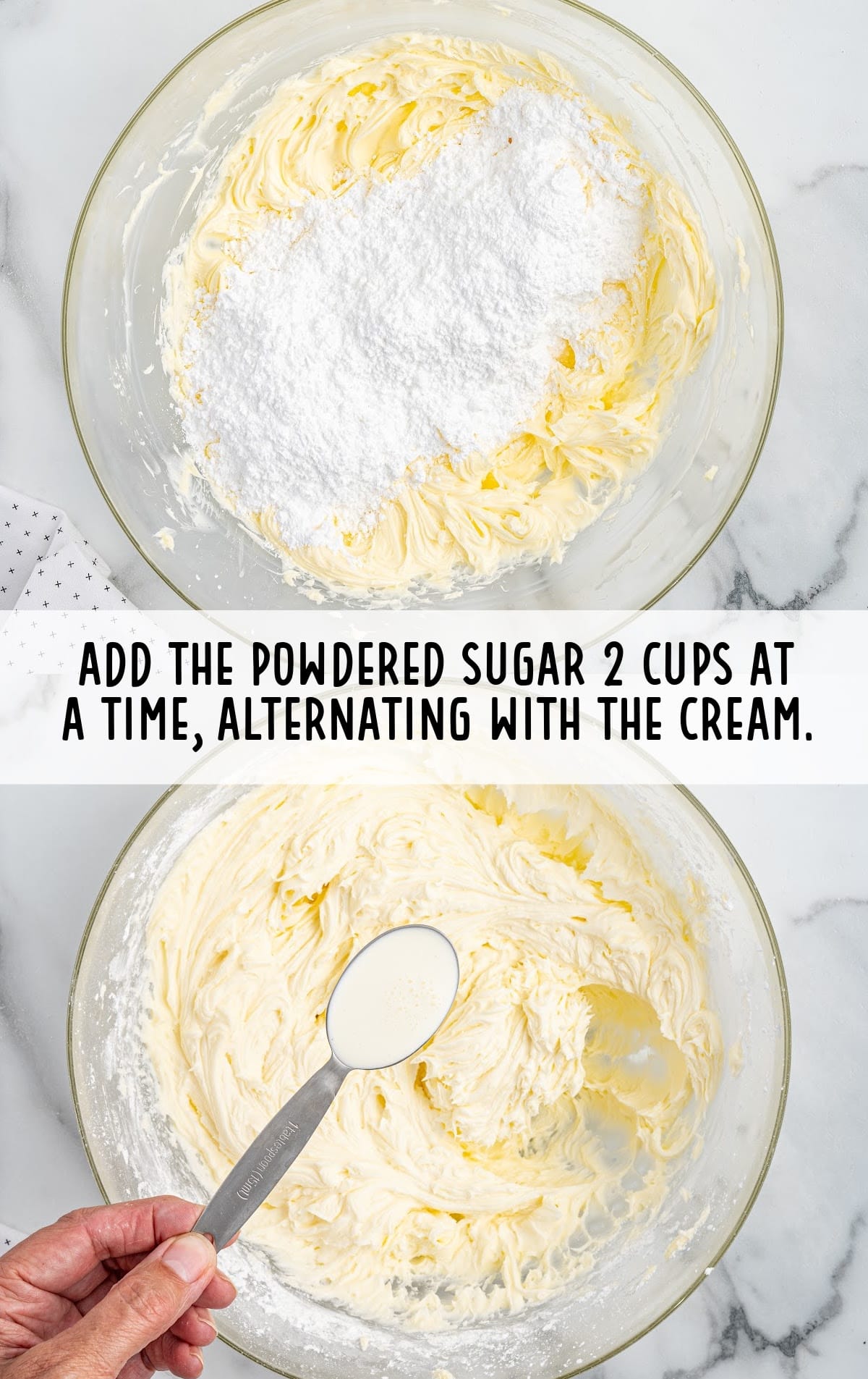 powdered sugar and heavy cream combined in a bowl