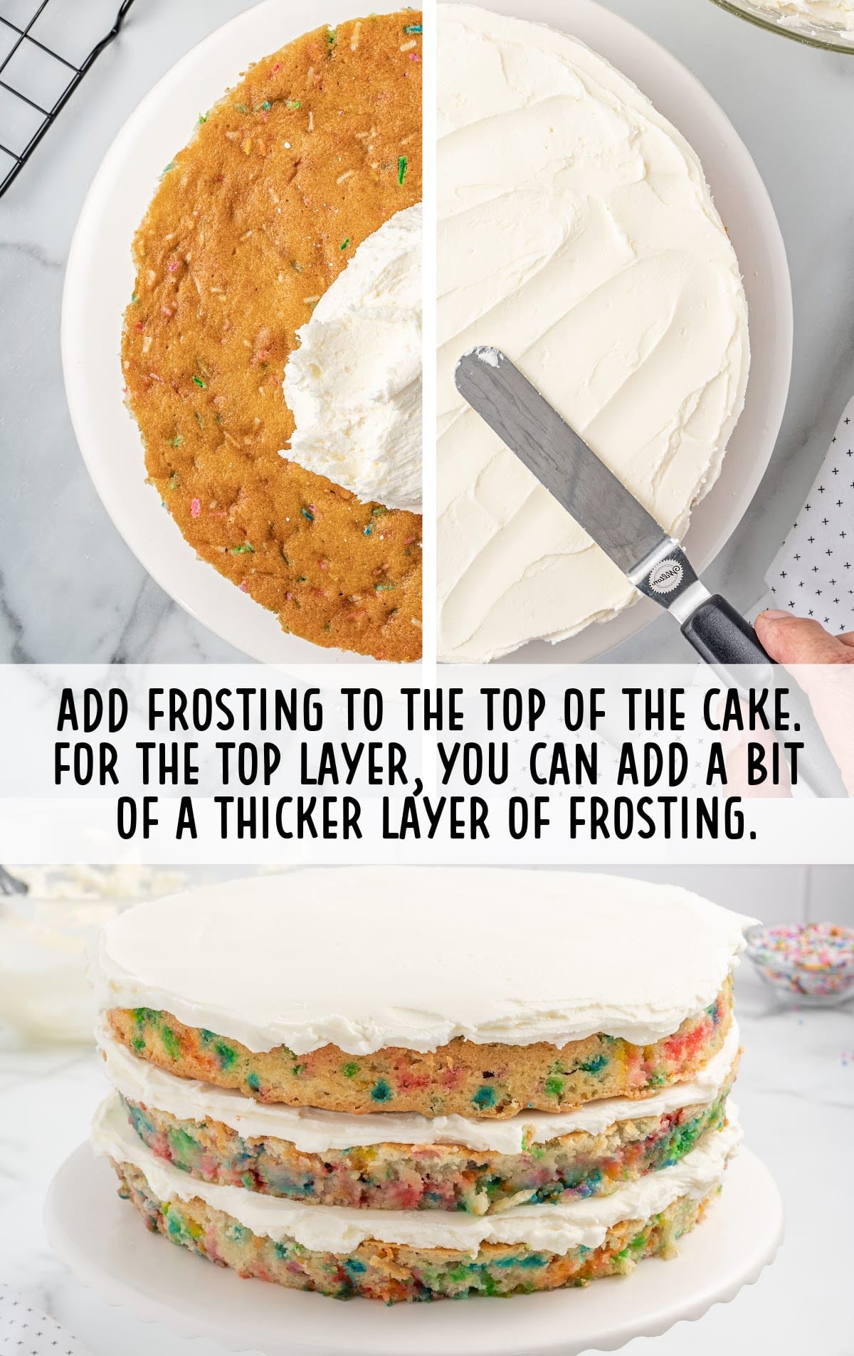 frosting smoothed onto the cake on a cake stand