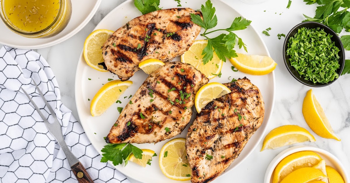 overhead shot of Greek Chicken Marinade on a plate