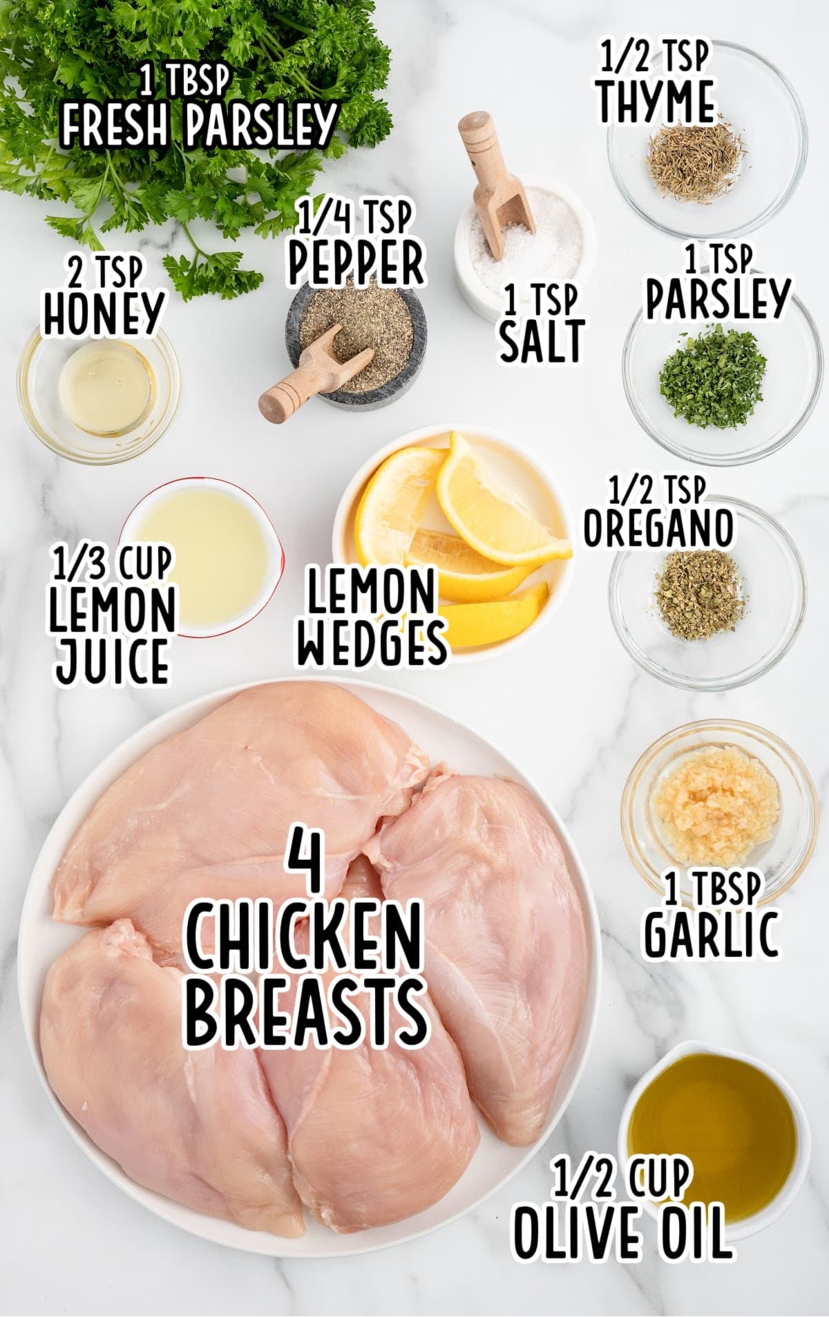 Greek Chicken Marinade raw ingredients that are labeled