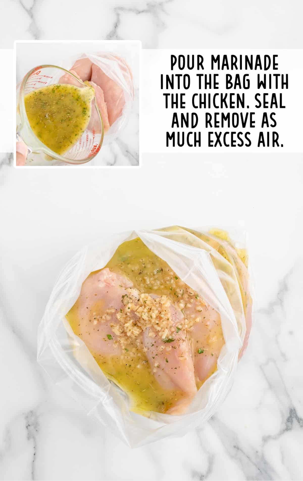 marinade poured into a bag with the chicken