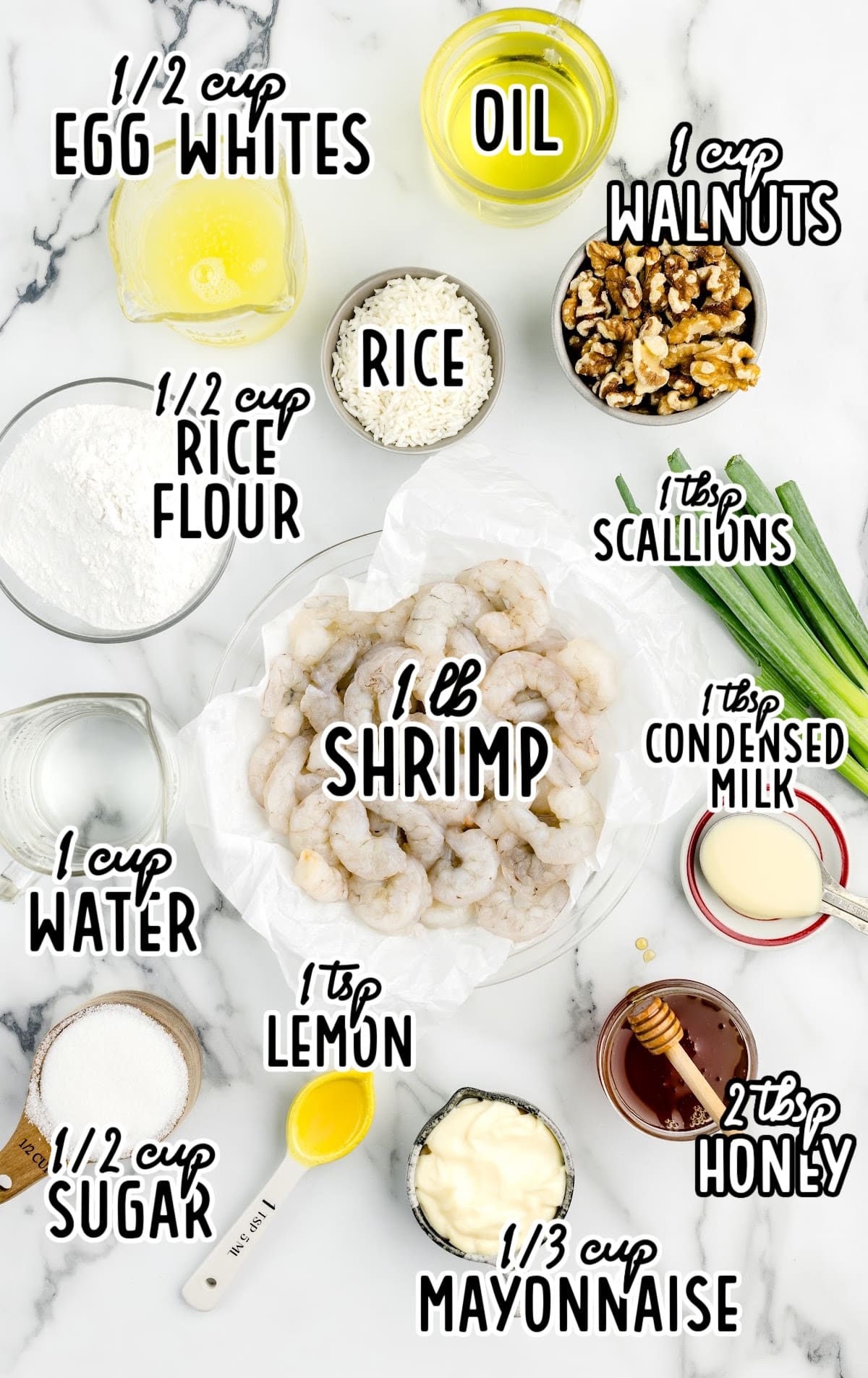Honey Walnut Shrimp raw ingredients that are labeled