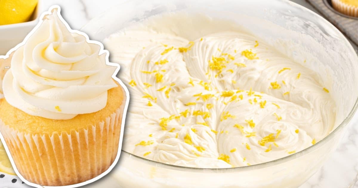 close up shot of cupcakes topped with Lemon Cream Cheese Frosting
