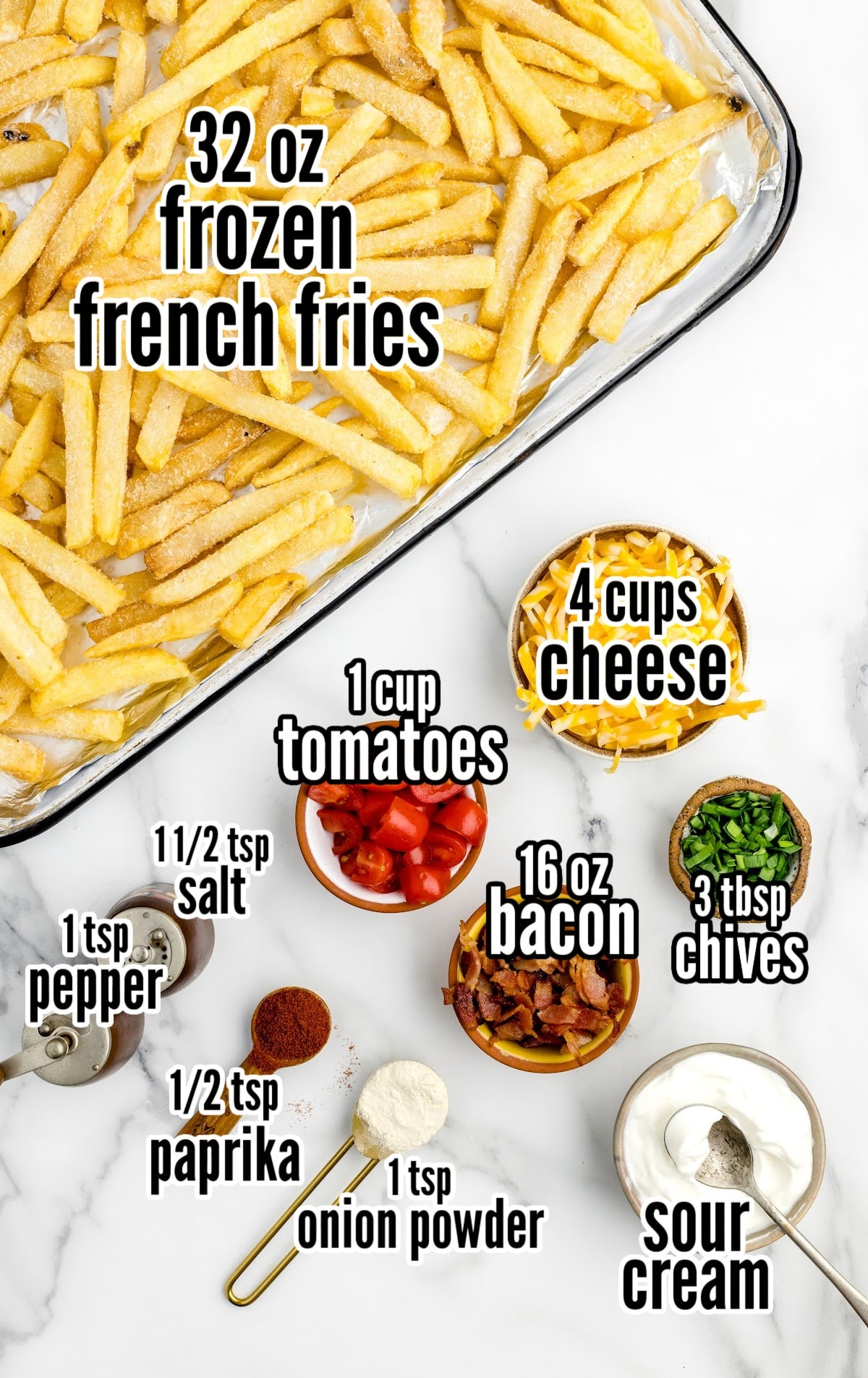 Loaded Fries Recipe raw ingredients that are labeled