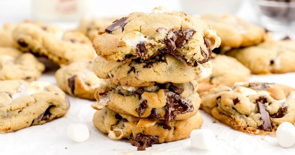 close up shot of Marshmallow Cookies stacked on top of each other