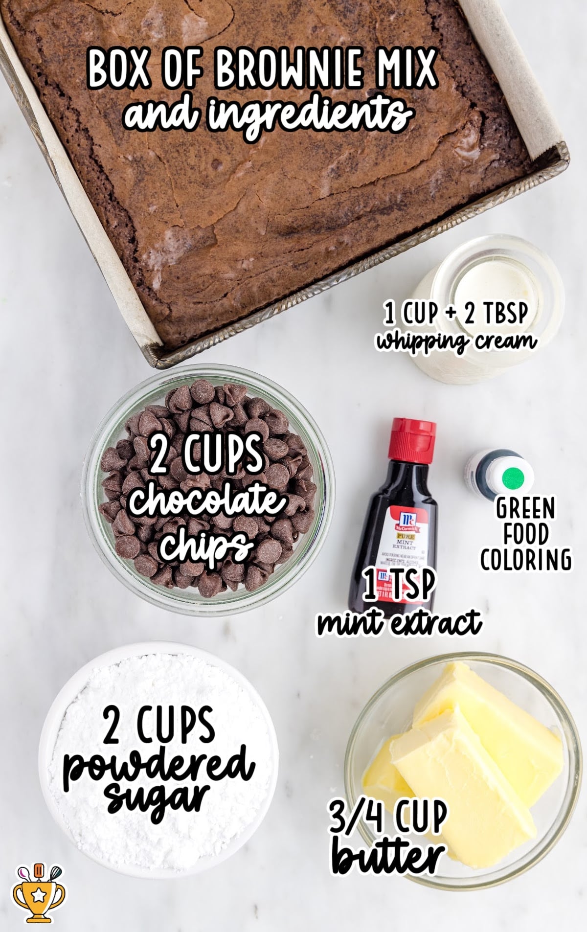 Mint Chocolate Brownies raw ingredients that are labeled