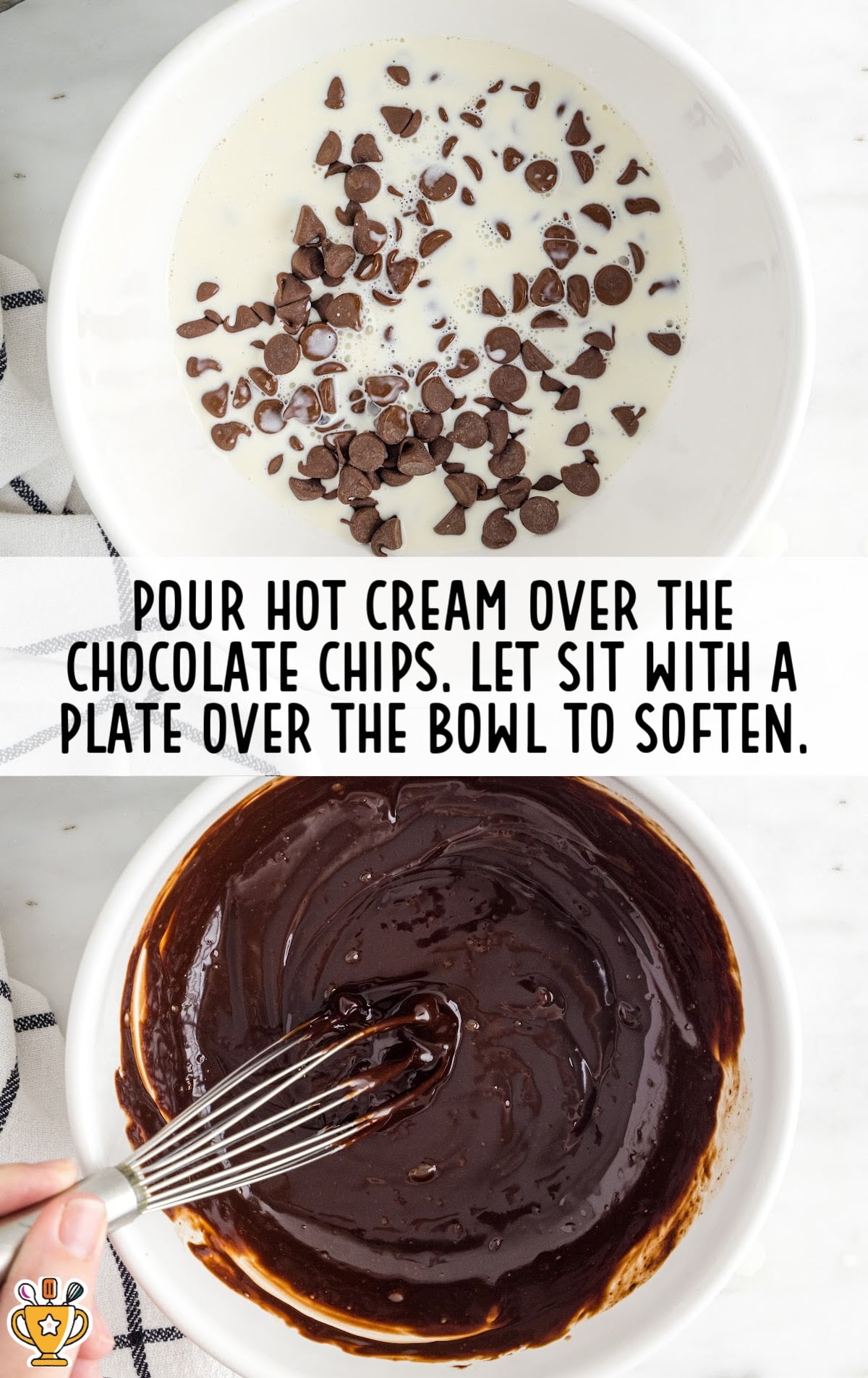 hot cream poured over the chocolate chip