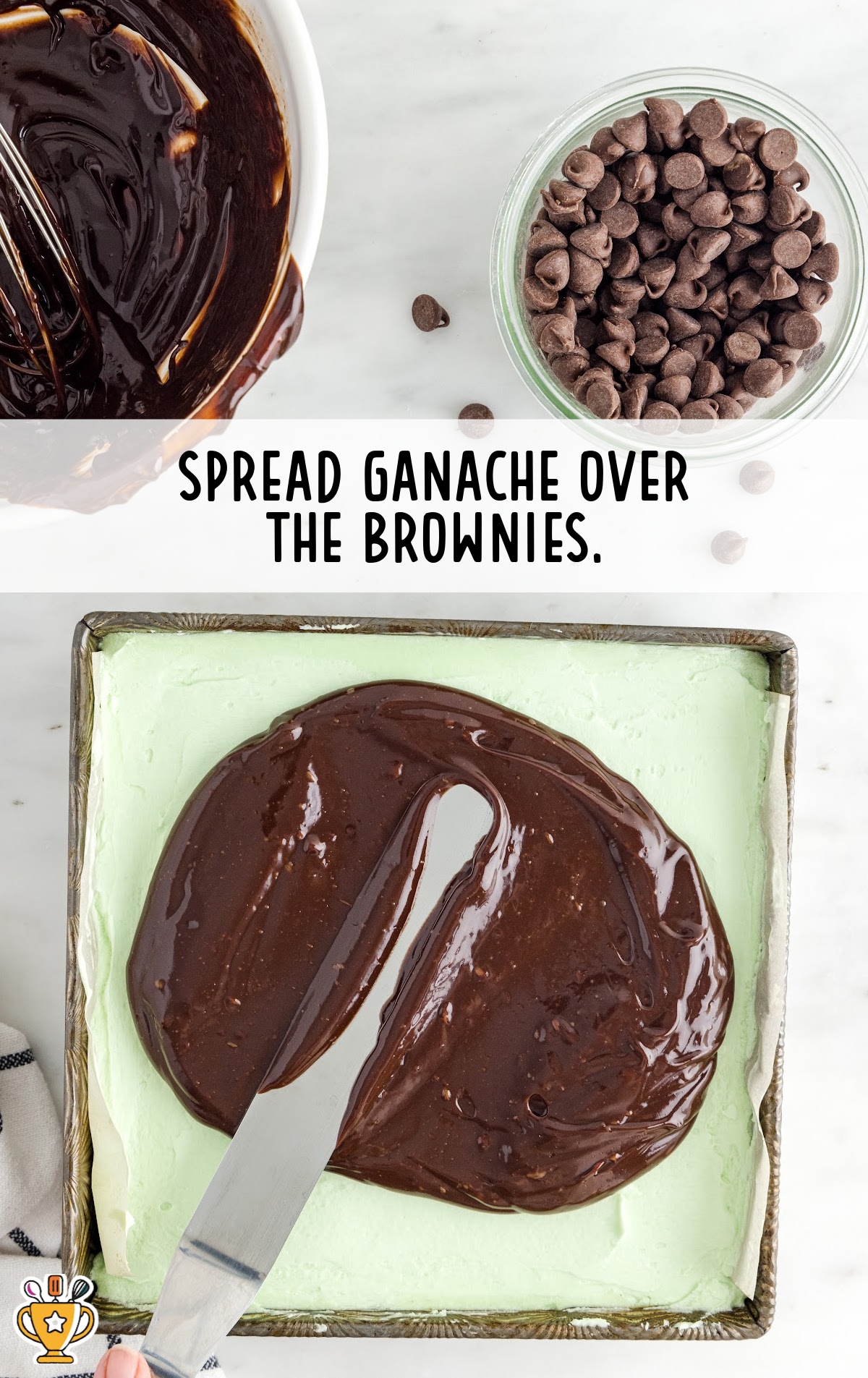 ganache spread over the chilled brownies