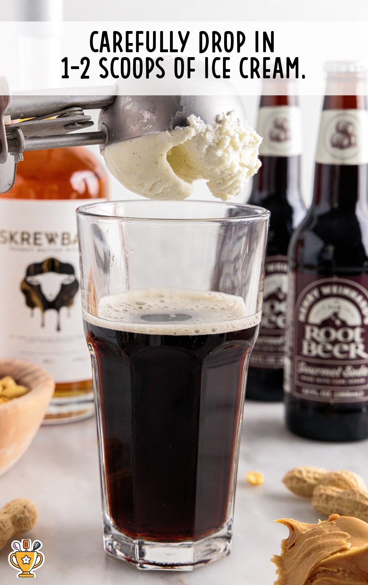ice cream dropped into the butter root beer