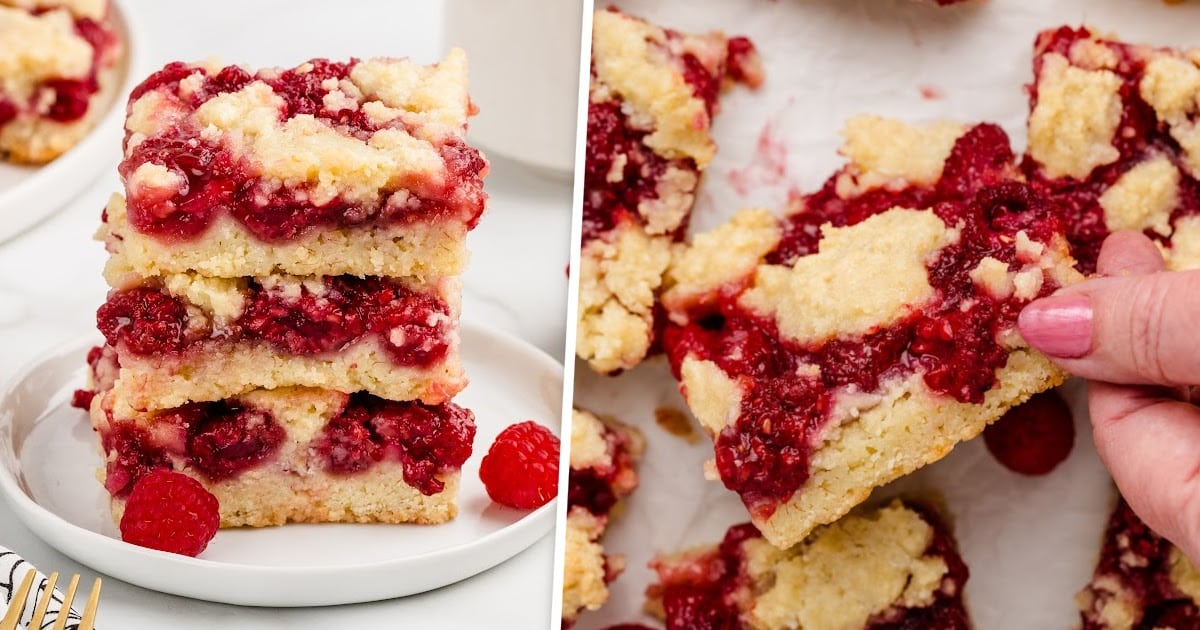 Raspberry Squares piled on a plate