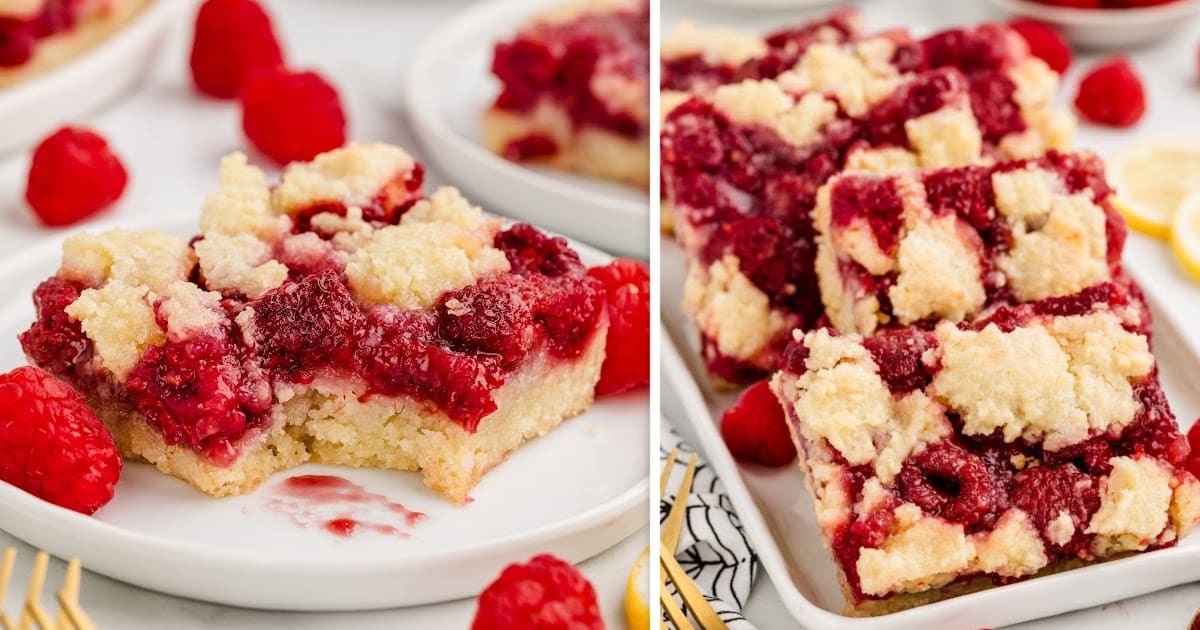 Raspberry Squares piled on a plate