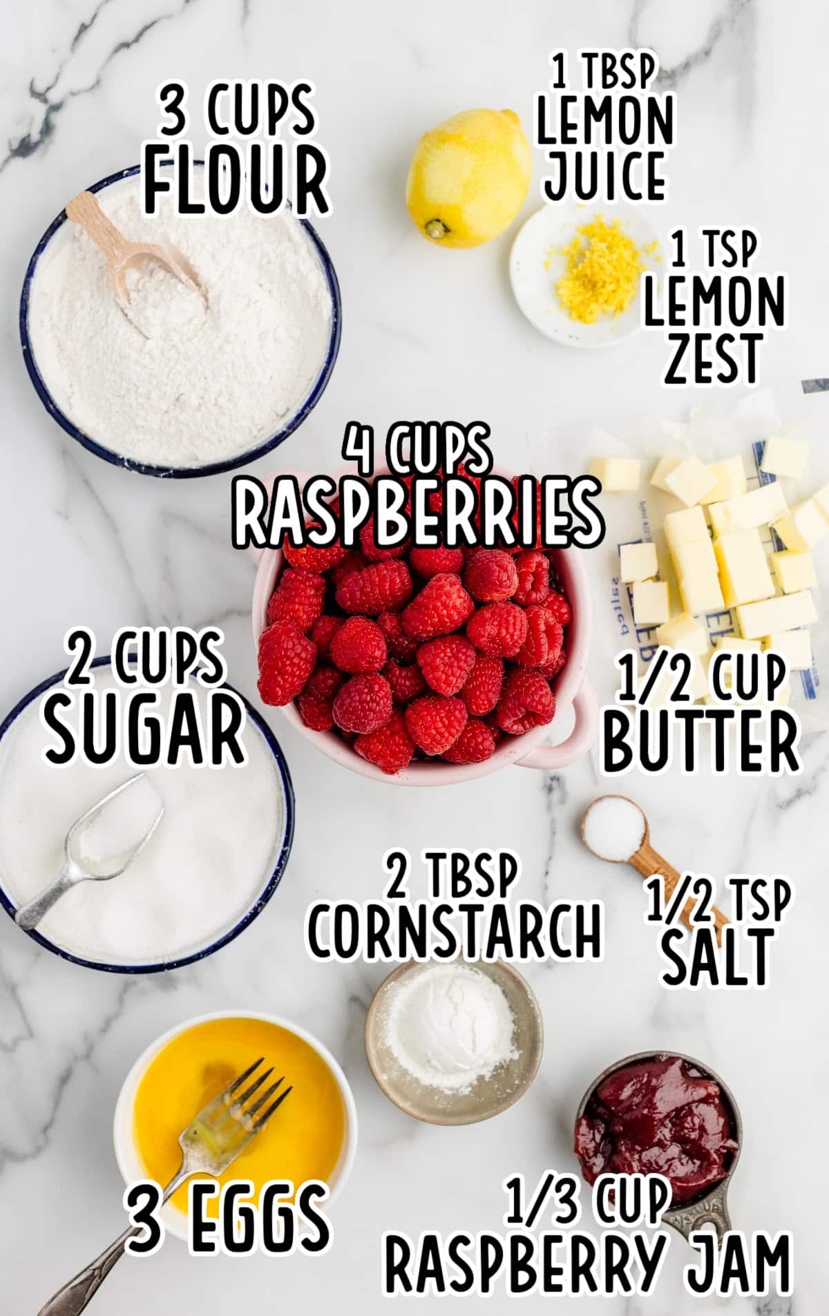 Raspberry Squares raw ingredients that are labeled