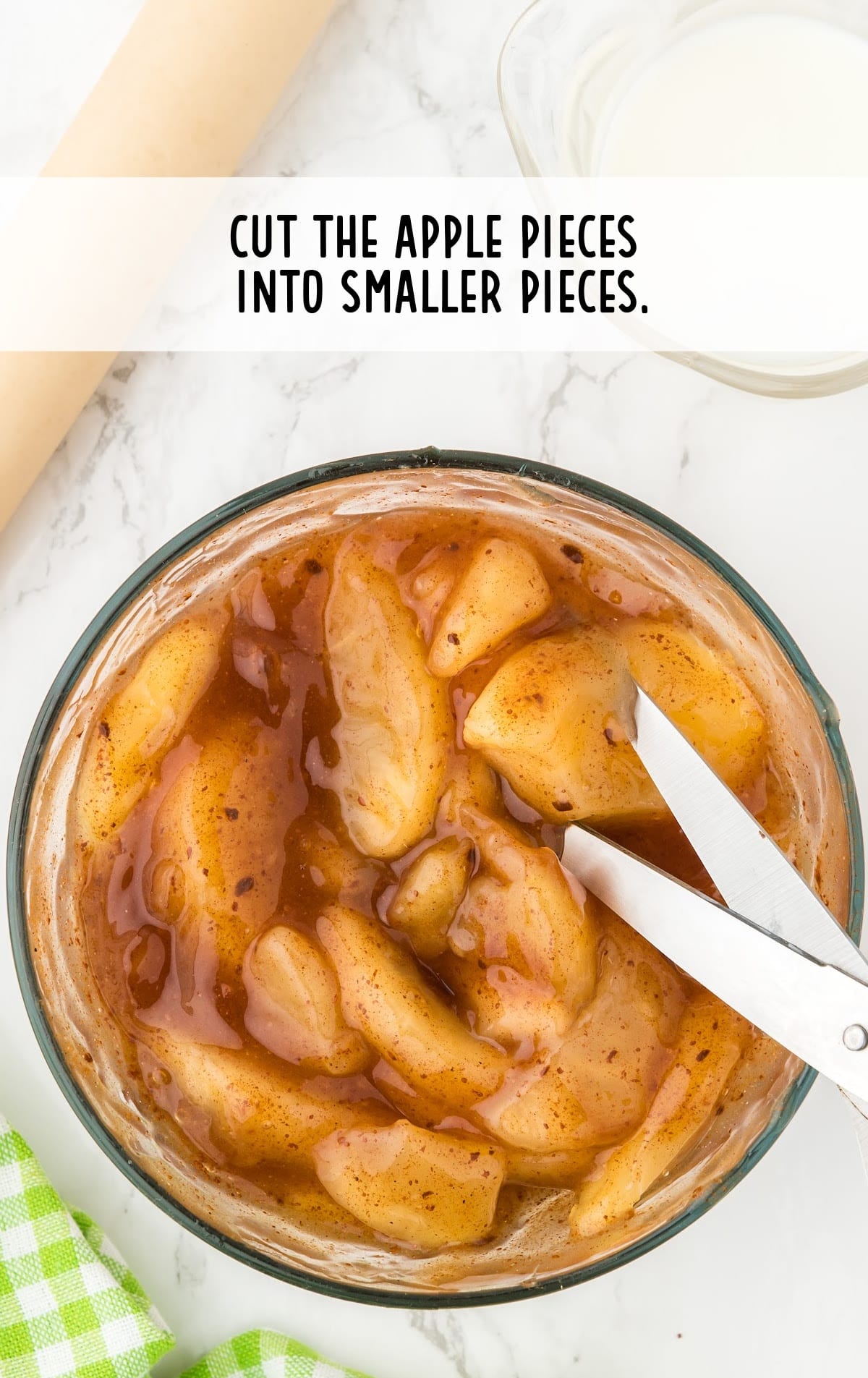 apples cut into smaller pieces in the bowl
