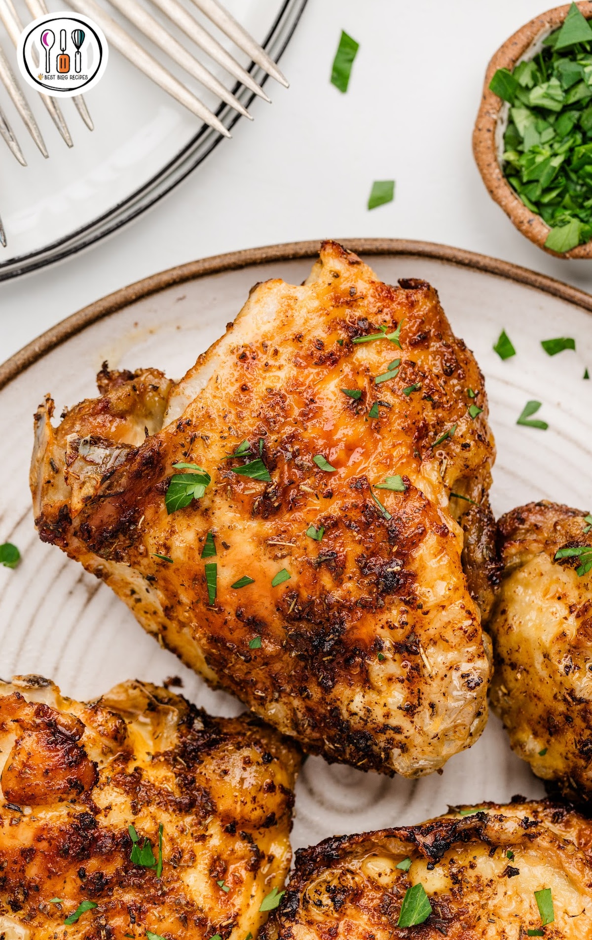 Chicken Thighs on a plate ready to serve