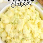 amish potato salad served in a white bowl