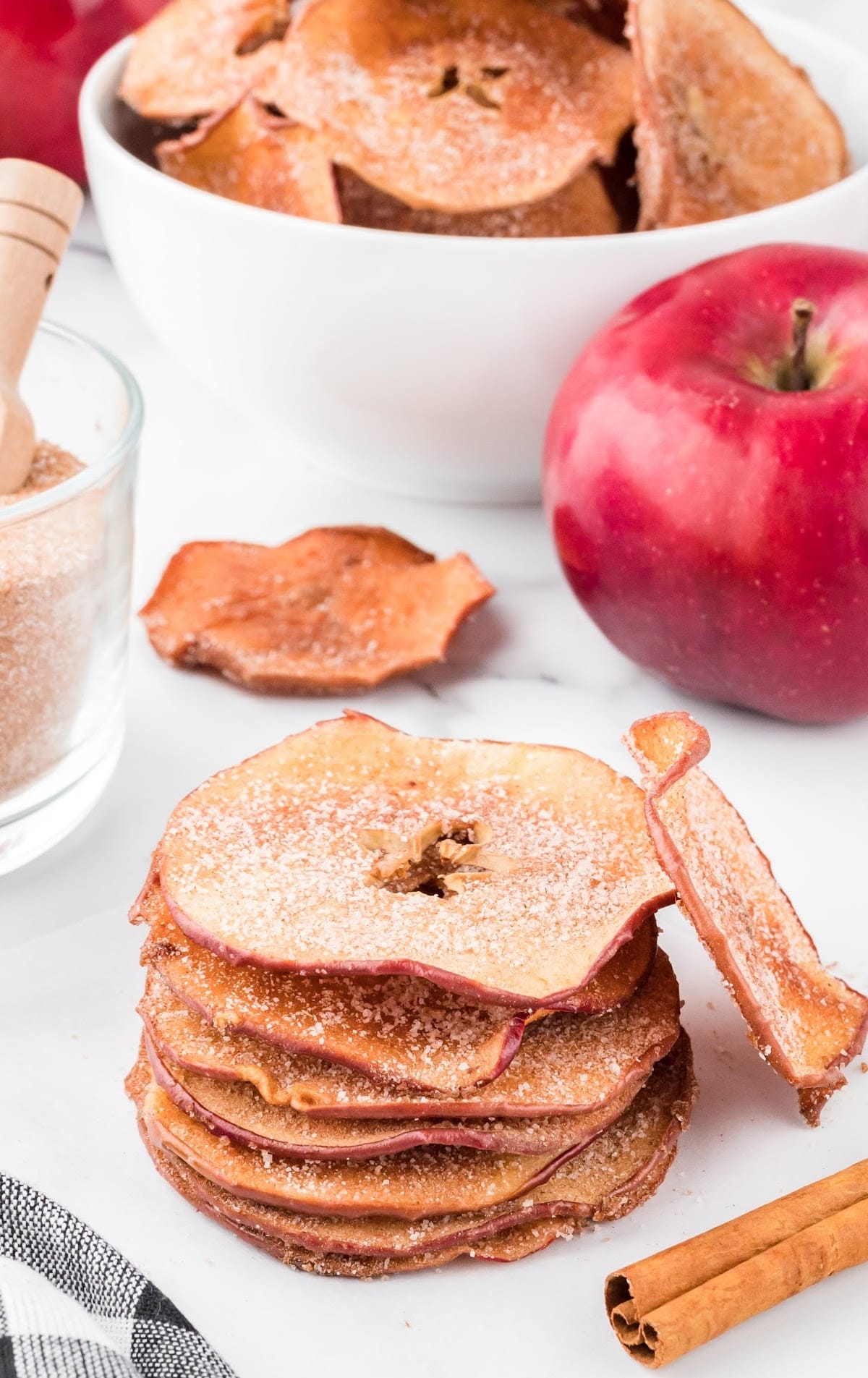 close up shot of Apple Chips stacked on top of each other