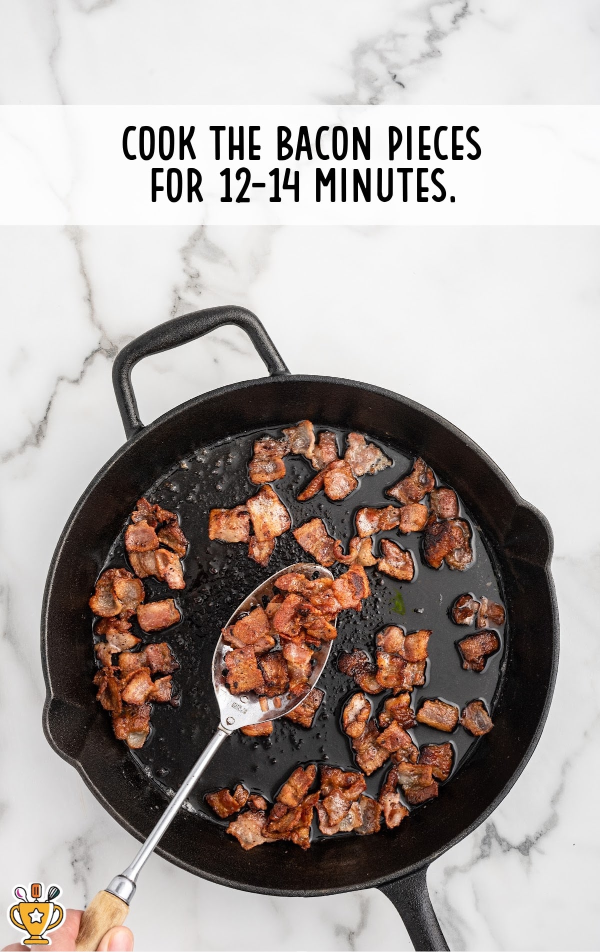 bacon pieces added to the skillet