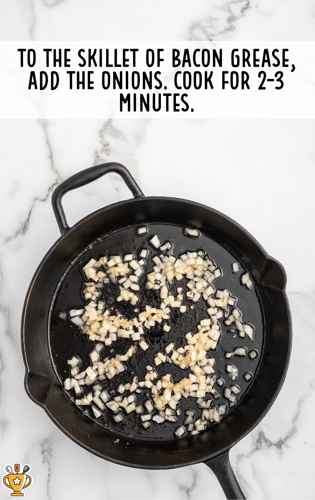 onions added to the skillet of bacon grease