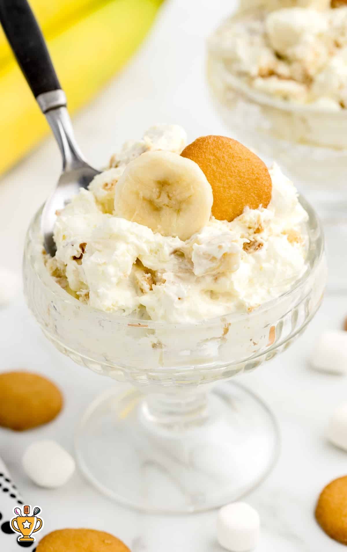 close up shot of Banana Pudding Fluff in a cup