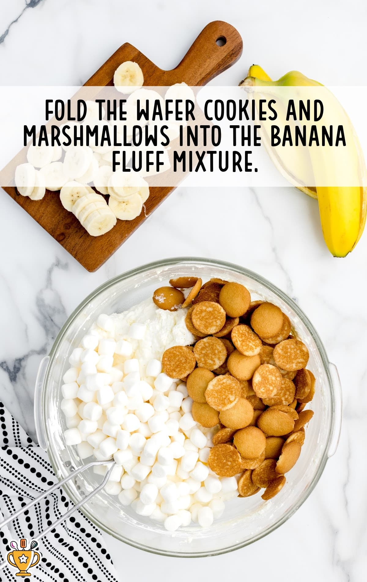 wafer and marshmallows folded into the banana fluff mixture