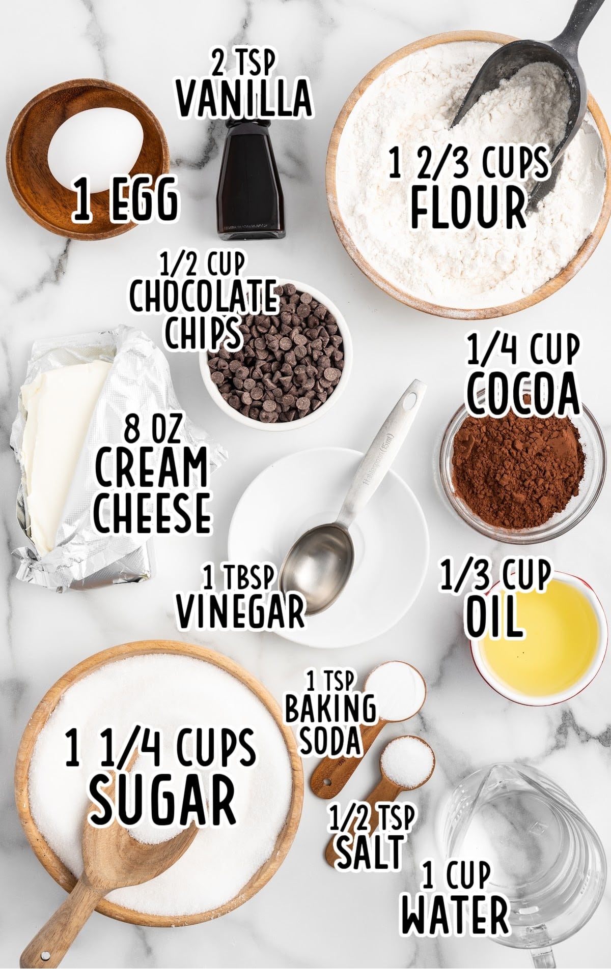 Black Bottom Cupcakes raw ingredients that are labeled