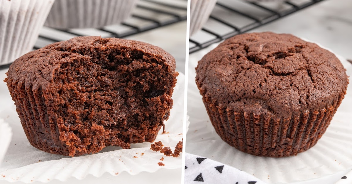 a close upshot of Brownie Muffins stacked on top of each other on a plate