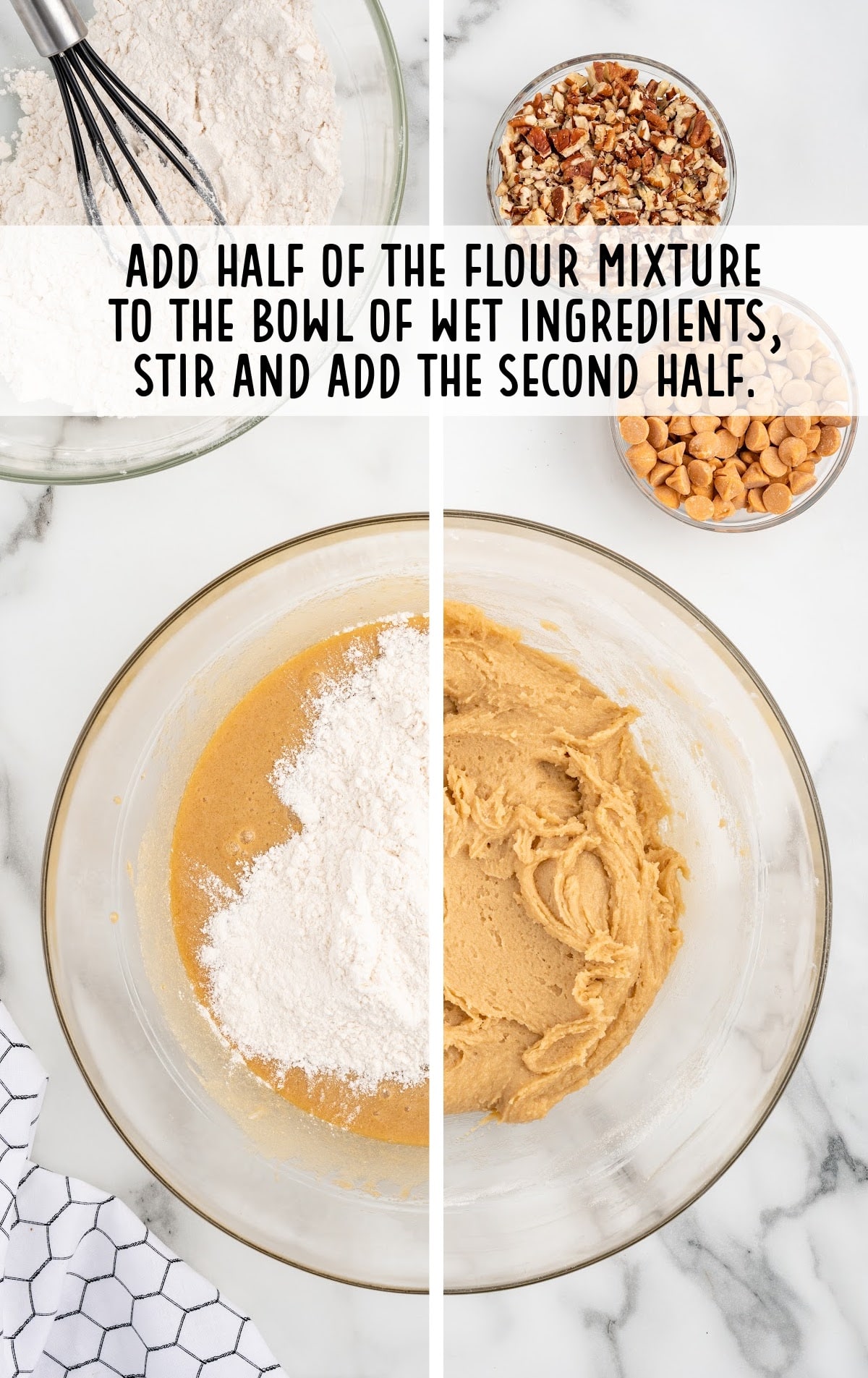 flour mixture added to the wet ingredients