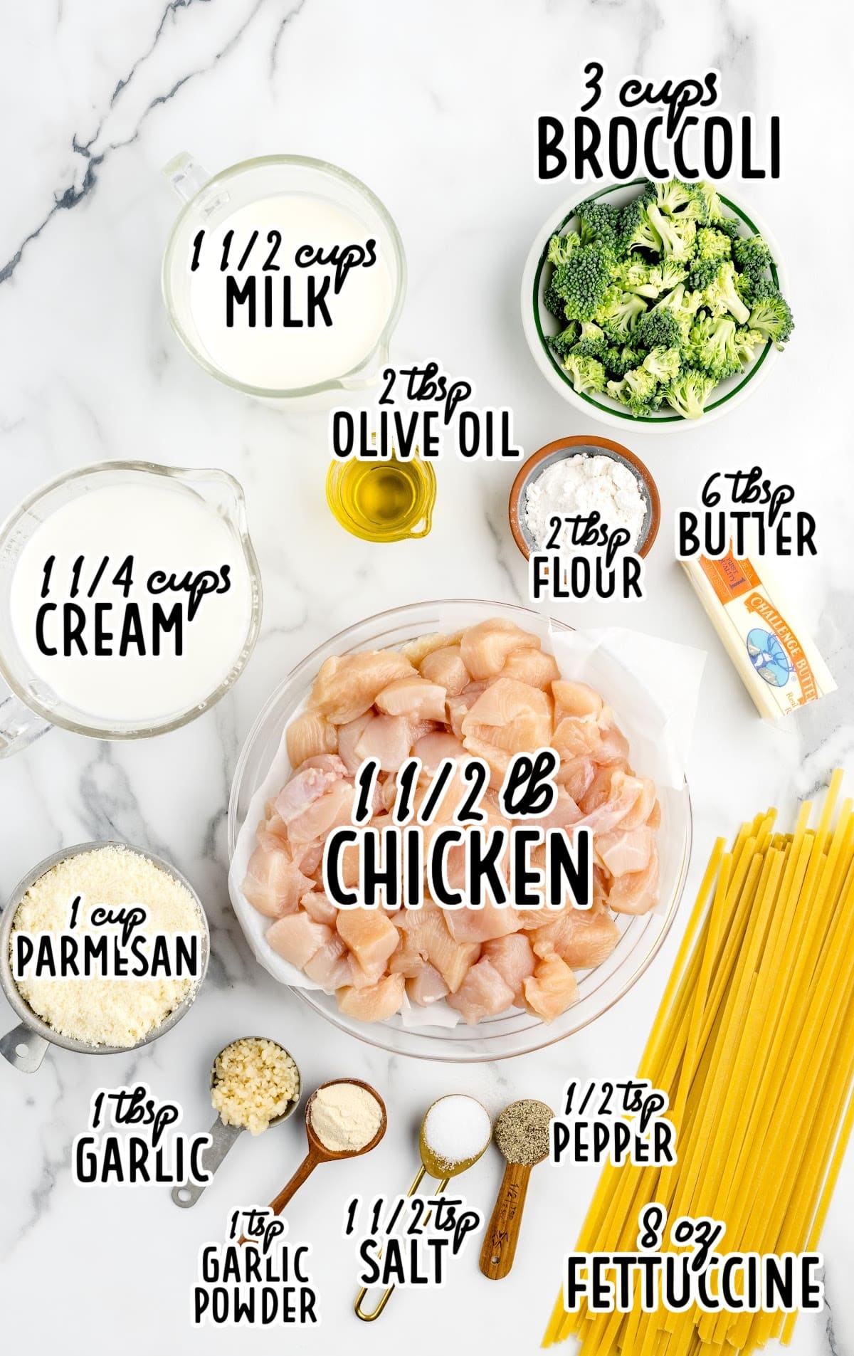 Chicken Broccoli Alfredo raw ingredients that are labeled