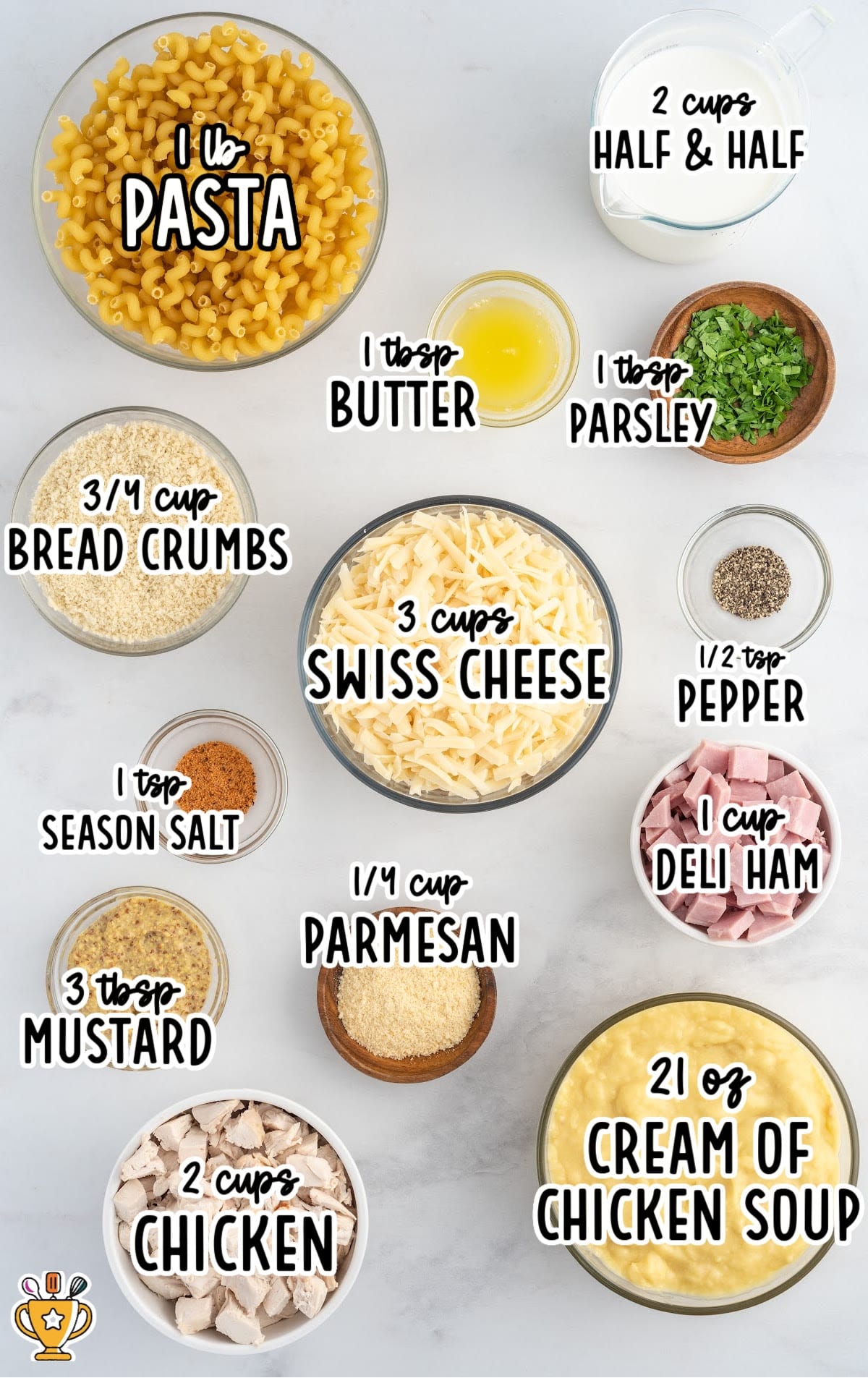 Chicken Cordon Bleu Casserole raw ingredients that are labeled