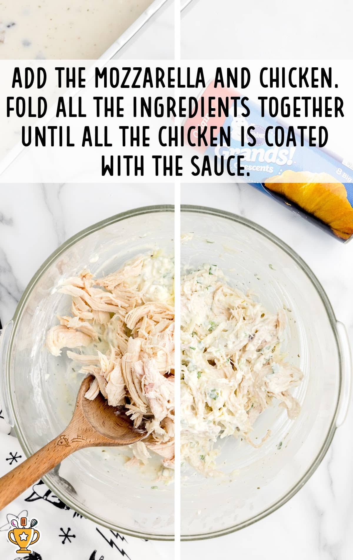 Mozzarella and chicken added to the cream cheese mixture