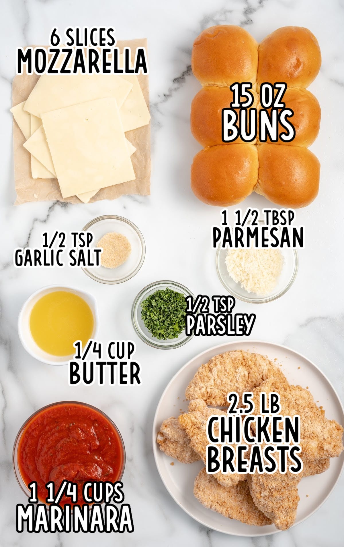 Chicken Parmesan Sliders raw ingredients that are labeled