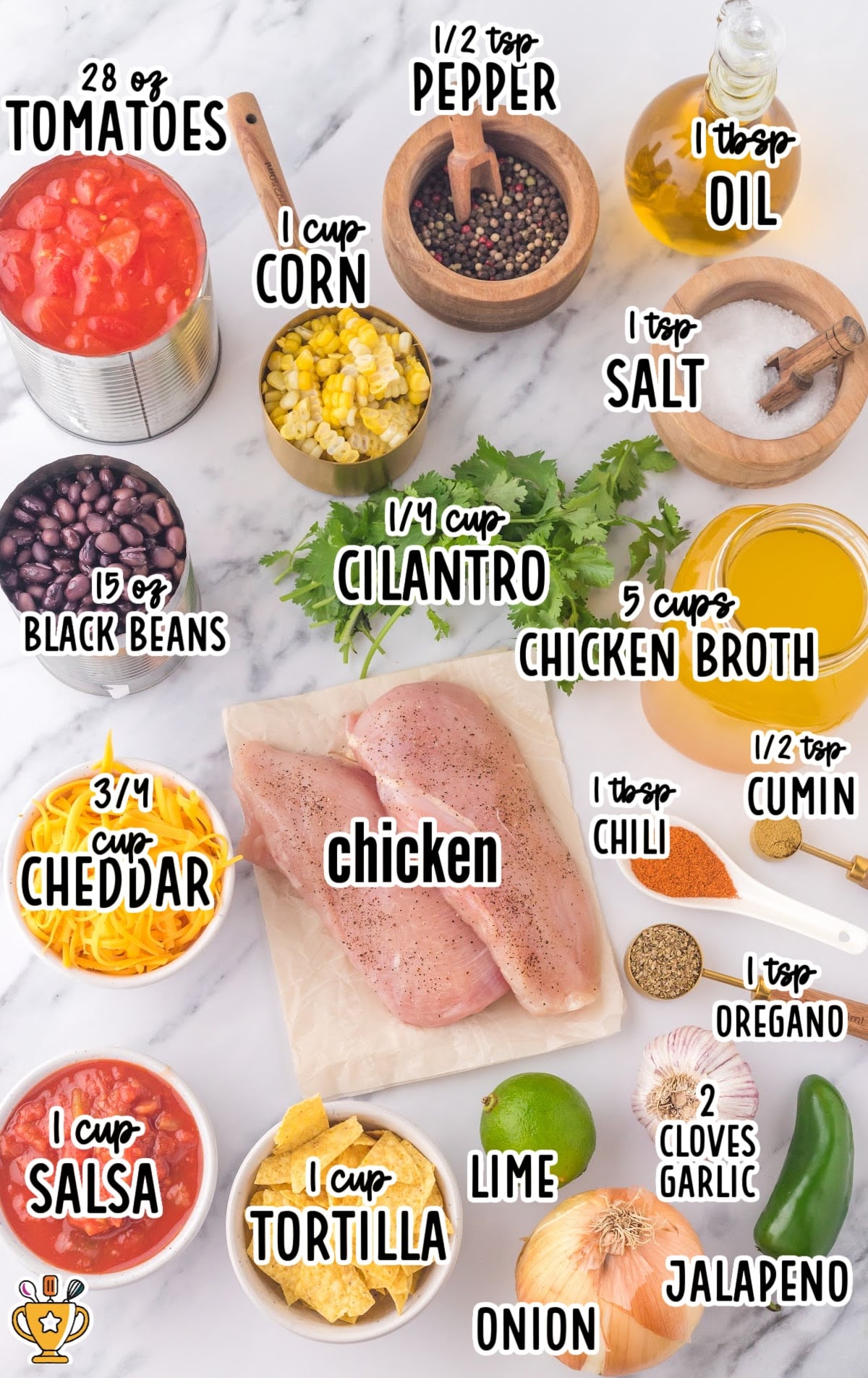 Chicken Taco Soup raw ingredients that are labeled