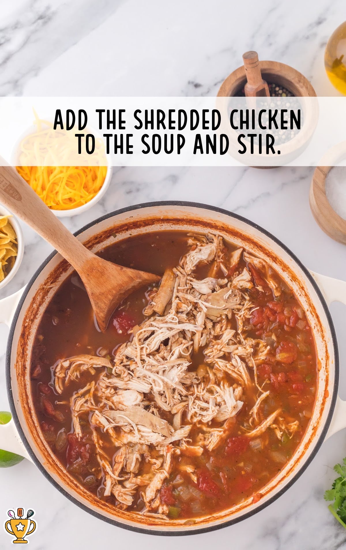 shredded chicken added to the soup