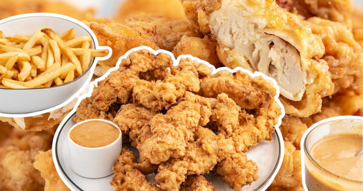 close up shot of a bunch of Chicken Tenders on a plate