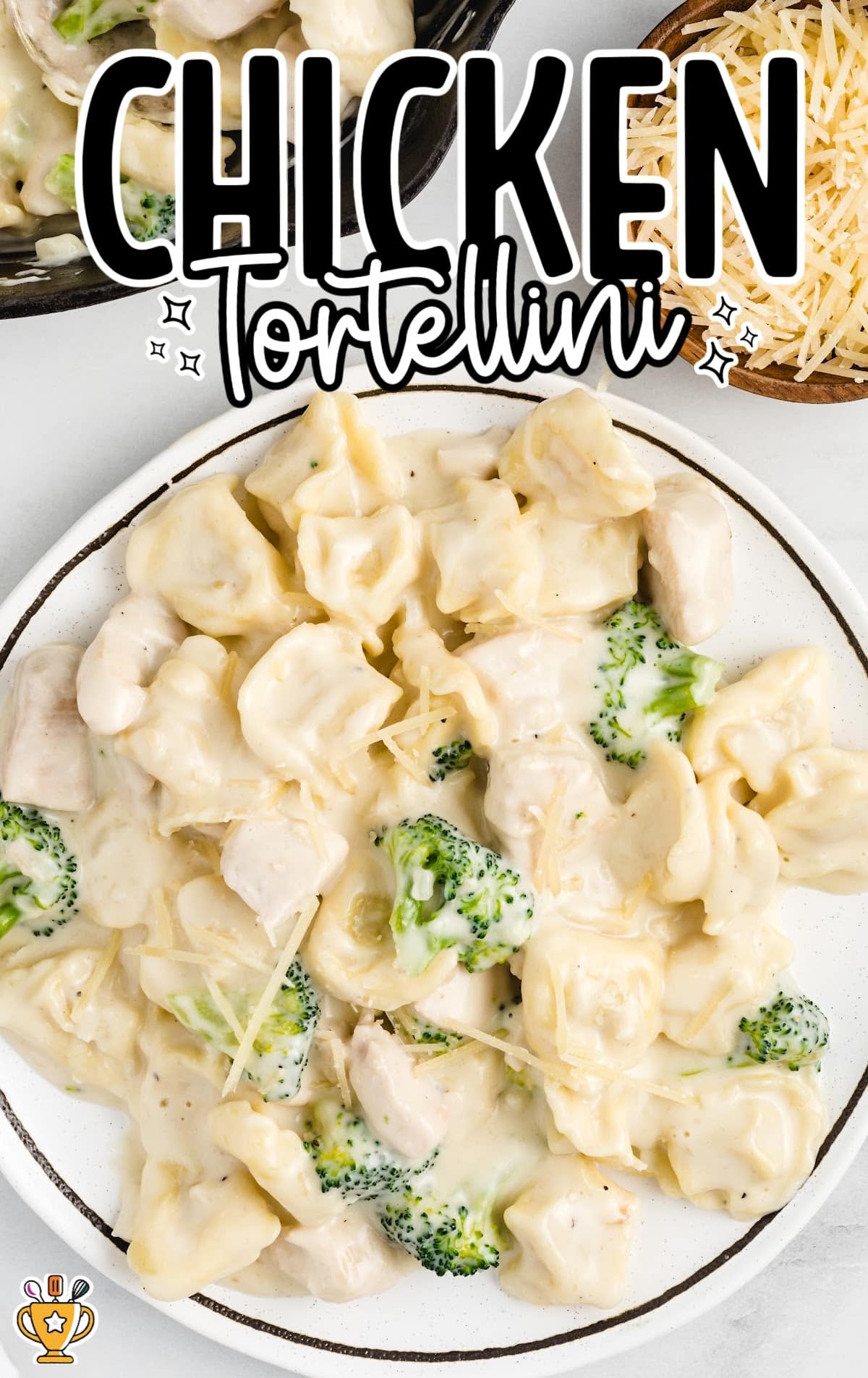 overhead shot of Chicken Tortellini on a plate