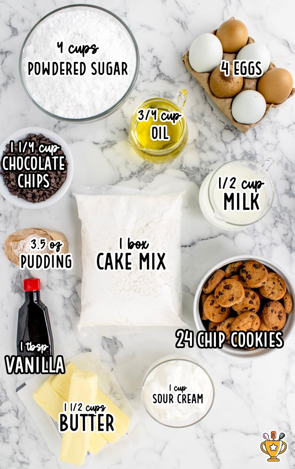 Chocolate Chip Cupcakes raw ingredients that are labeled