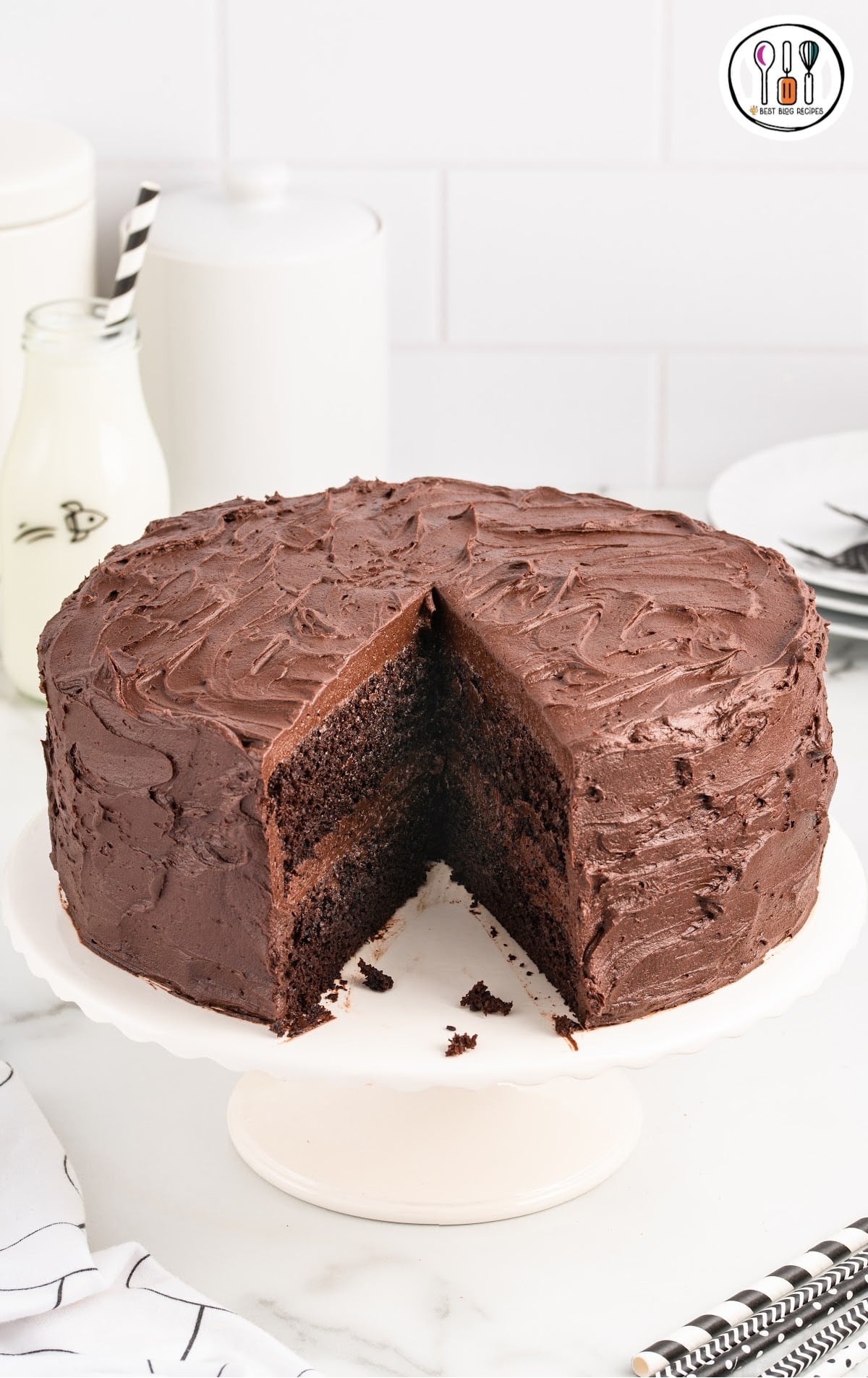 a slice of Chocolate Fudge Cake on a plate