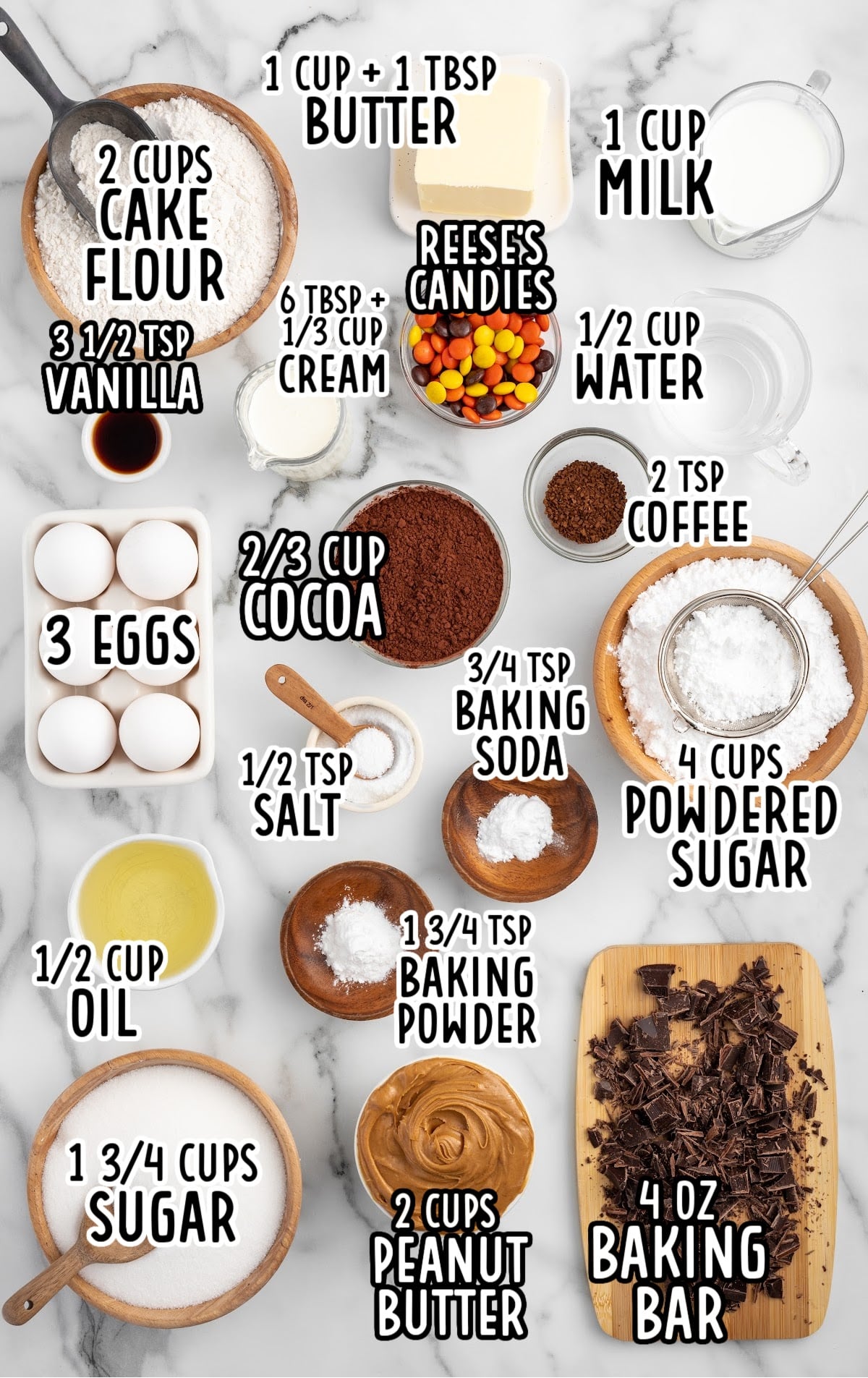 Chocolate Peanut Butter Cake raw ingredients that are labeled