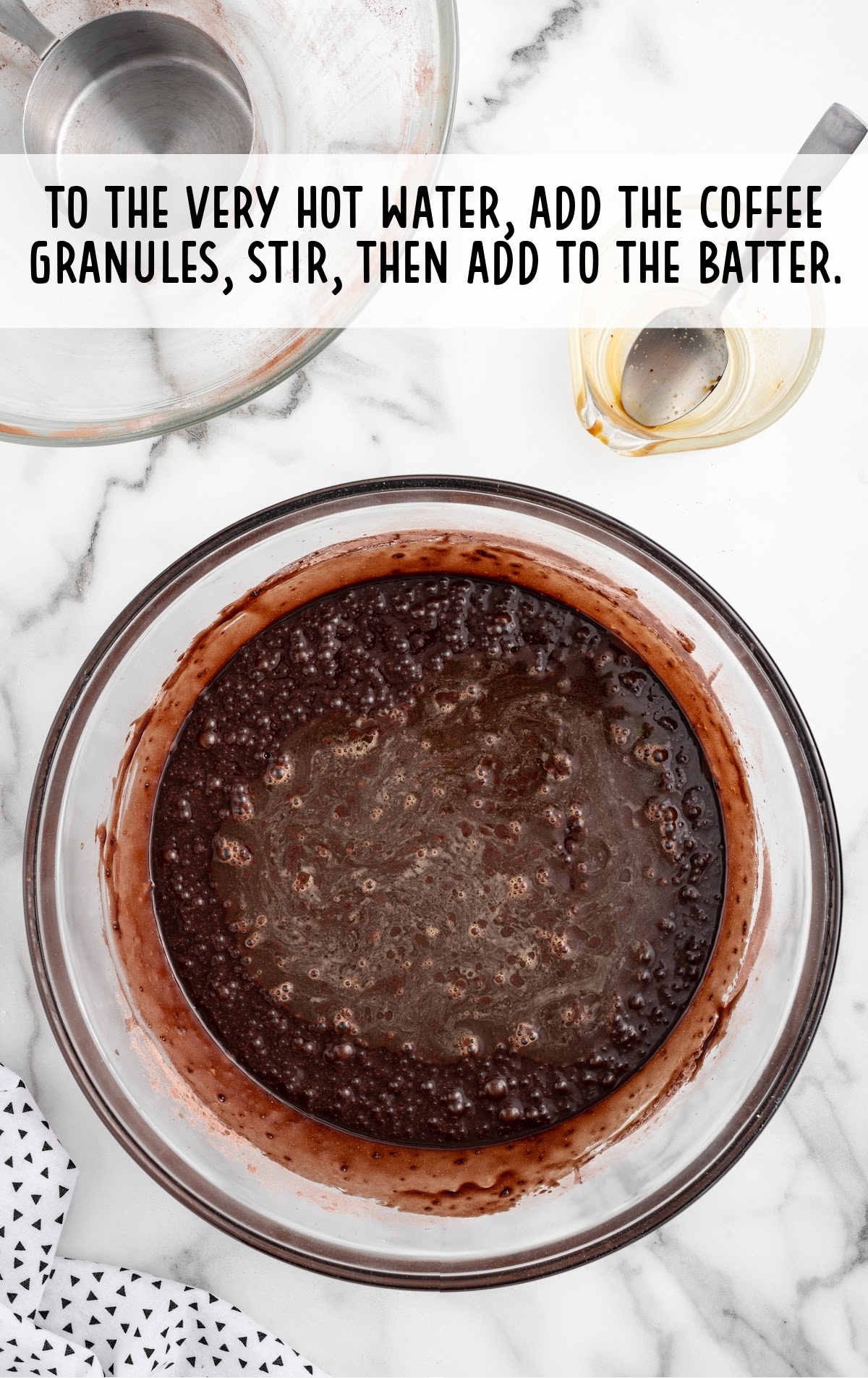 coffee granules added to the hot water then added to the batter