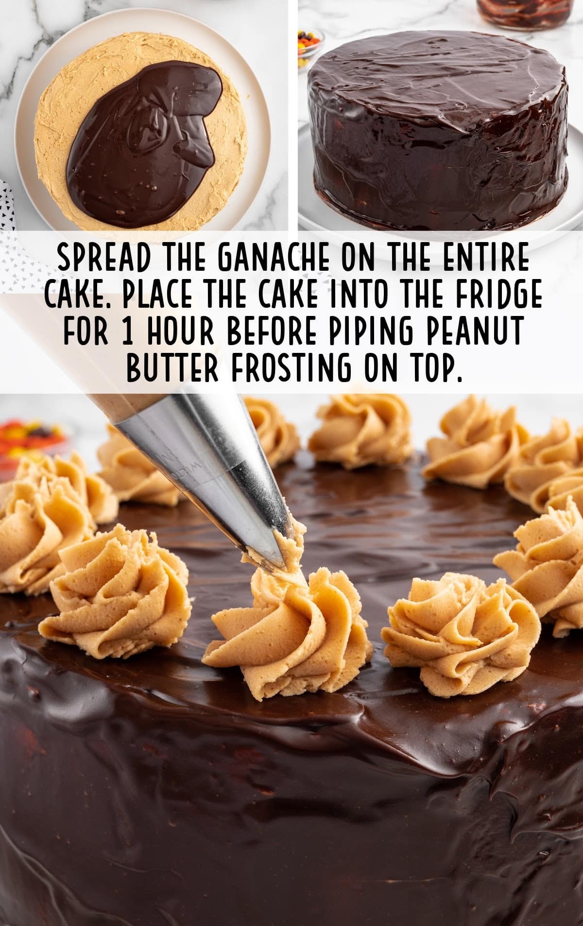 cake topped with ganache and frosting
