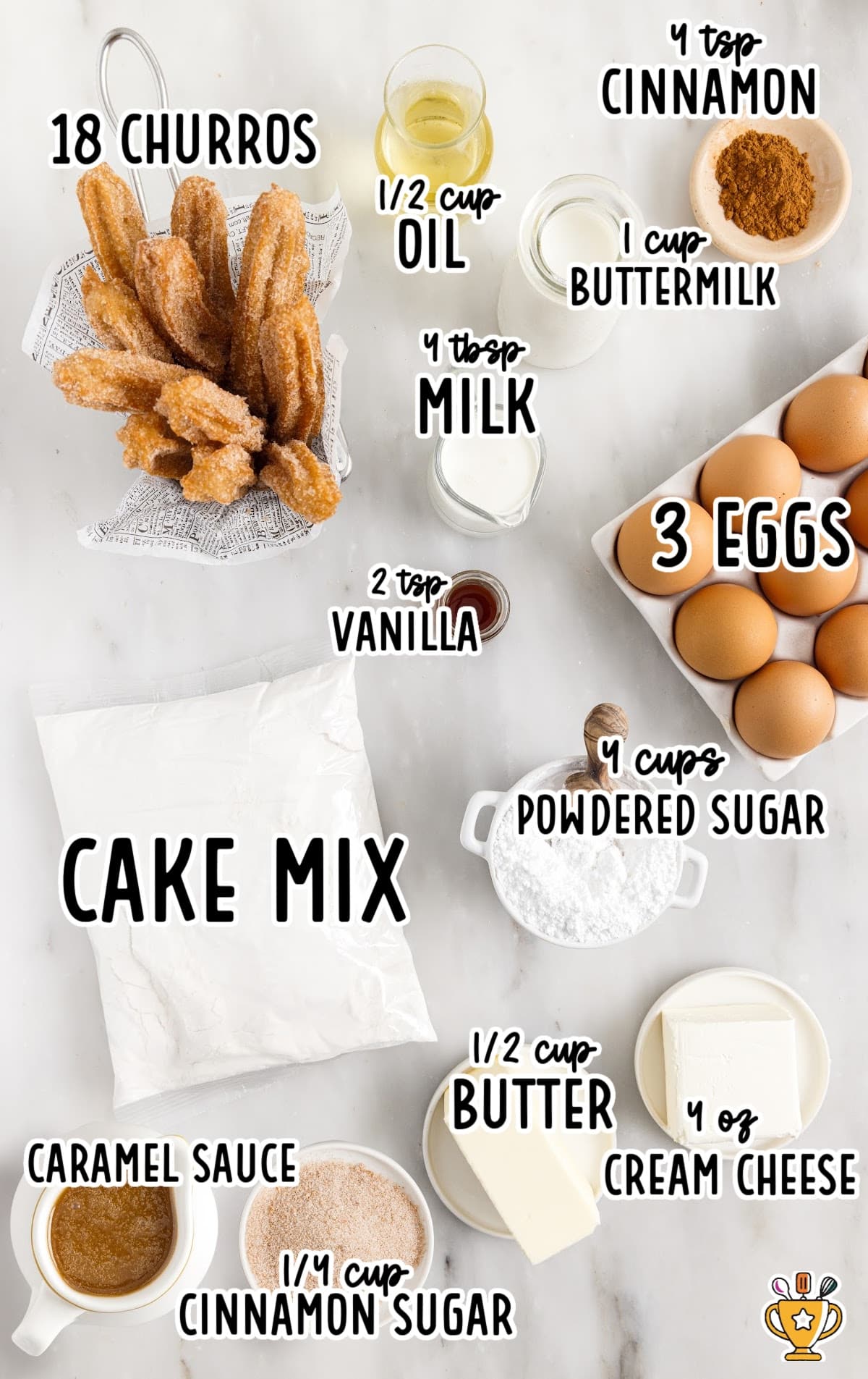 Churro Cupcakes raw ingredients that are labeled