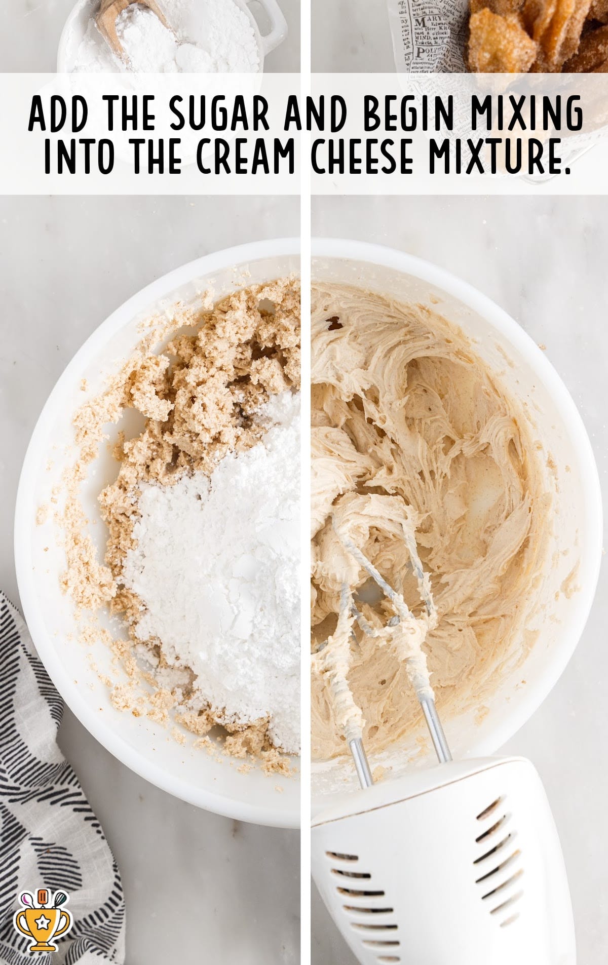 sugar added to the cream cheese mixture