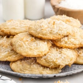 A serving plate of coconut cookies.