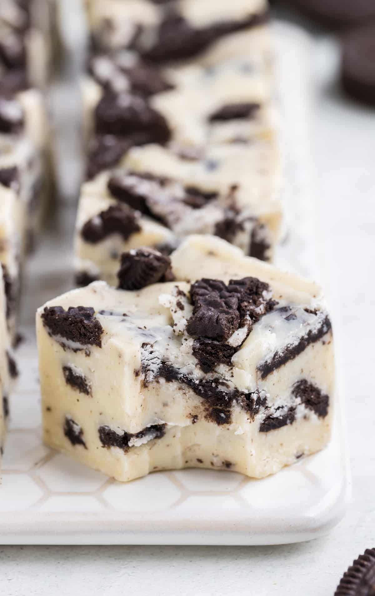 close up of Cookies and Cream Fudge